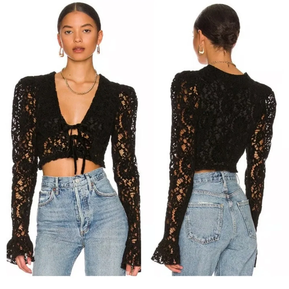 NWT Majorelle x Revolve Avilia Black Lace long sleeve top crop women size Sm
